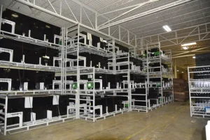 Returnable shipping rack loaded with products for industrial transport.